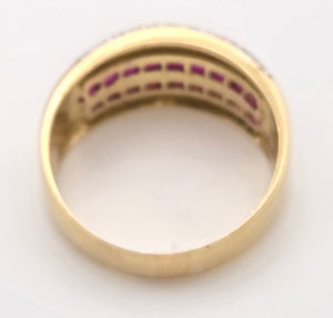 2339: Vintage: 18ct Gold Rubies Diamonds Dress Ring- Vibrant Rubies Sparkling Diamonds
