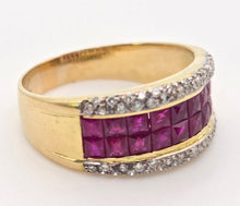 Cargar imagen en el visor de la galería, 2339: Vintage: 18ct Gold Rubies Diamonds Dress Ring- Vibrant Rubies Sparkling Diamonds
