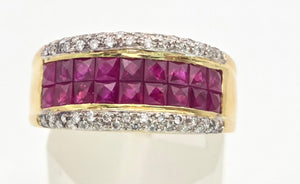 2339: Vintage: 18ct Gold Rubies Diamonds Dress Ring- Vibrant Rubies Sparkling Diamonds