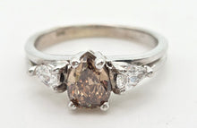 Load image into Gallery viewer, Vintage: 14ct White Gold Pear Cut Cognac Diamond (0.63ct) Diamonds 3 -Stone Ring - a rare, sparkling find.
