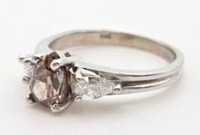 Load image into Gallery viewer, Vintage: 14ct White Gold Pear Cut Cognac Diamond (0.63ct) Diamonds 3 -Stone Ring - a rare, sparkling find.
