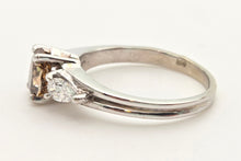 Load image into Gallery viewer, Vintage: 14ct White Gold Pear Cut Cognac Diamond (0.63ct) Diamonds 3 -Stone Ring - a rare, sparkling find.
