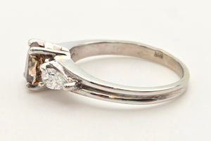Vintage: 14ct White Gold Pear Cut Cognac Diamond (0.63ct) Diamonds 3 -Stone Ring - a rare, sparkling find.