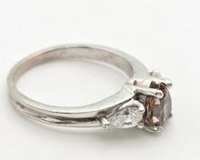 Load image into Gallery viewer, Vintage: 14ct White Gold Pear Cut Cognac Diamond (0.63ct) Diamonds 3 -Stone Ring - a rare, sparkling find.
