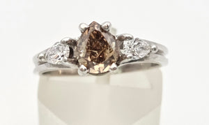 Vintage: 14ct White Gold Pear Cut Cognac Diamond (0.63ct) Diamonds 3 -Stone Ring - a rare, sparkling find.