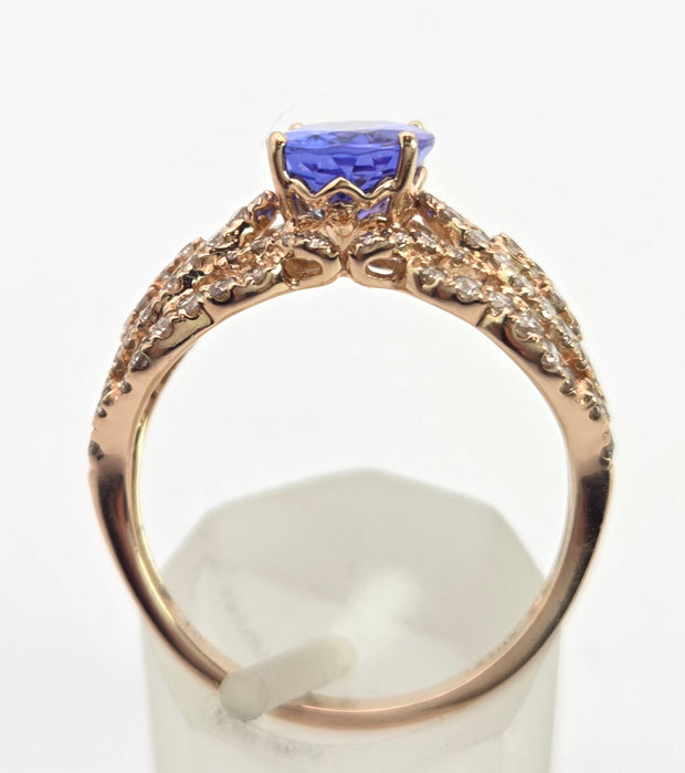 2344: Vintage 14ct Gold Large Vibrant Blue Tanzanite Pave Diamonds Openwork Dress Ring- Exceptional