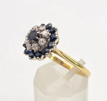 Load image into Gallery viewer, Vintage 18ct Gold 13 Blue Sapphires 8 Natural Diamonds Flower Head ring
