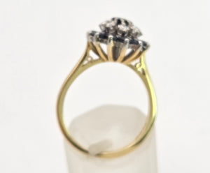 Vintage 18ct Gold 13 Blue Sapphires 8 Natural Diamonds Flower Head ring