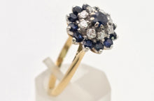 Load image into Gallery viewer, Vintage 18ct Gold 13 Blue Sapphires 8 Natural Diamonds Flower Head ring
