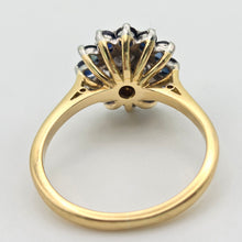Load image into Gallery viewer, Vintage 18ct Gold 13 Blue Sapphires 8 Natural Diamonds Flower Head ring
