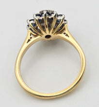 Load image into Gallery viewer, Vintage 18ct Gold 13 Blue Sapphires 8 Natural Diamonds Flower Head ring
