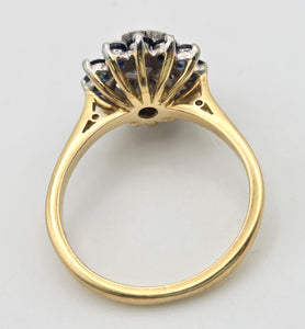 Vintage 18ct Gold 13 Blue Sapphires 8 Natural Diamonds Flower Head ring