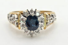 Load image into Gallery viewer, Vintage: 18ct Gold French Blue Sapphire 10 Natural Diamonds Dress Ring- From 1973
