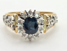 Load image into Gallery viewer, Vintage: 18ct Gold French Blue Sapphire 10 Natural Diamonds Dress Ring- From 1973
