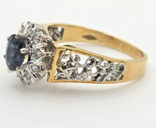 Load image into Gallery viewer, Vintage: 18ct Gold French Blue Sapphire 10 Natural Diamonds Dress Ring- From 1973
