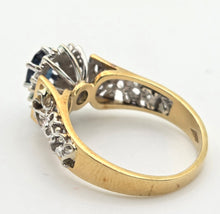 Load image into Gallery viewer, Vintage: 18ct Gold French Blue Sapphire 10 Natural Diamonds Dress Ring- From 1973
