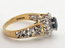 Load image into Gallery viewer, Vintage: 18ct Gold French Blue Sapphire 10 Natural Diamonds Dress Ring- From 1973
