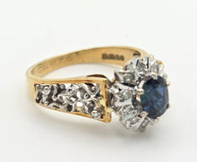 Load image into Gallery viewer, Vintage: 18ct Gold French Blue Sapphire 10 Natural Diamonds Dress Ring- From 1973
