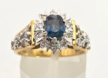 Load image into Gallery viewer, Vintage: 18ct Gold French Blue Sapphire 10 Natural Diamonds Dress Ring- From 1973
