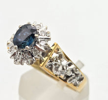 Load image into Gallery viewer, Vintage: 18ct Gold French Blue Sapphire 10 Natural Diamonds Dress Ring- From 1973

