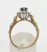 Load image into Gallery viewer, Vintage: 18ct Gold French Blue Sapphire 10 Natural Diamonds Dress Ring- From 1973

