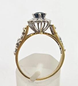 Vintage: 18ct Gold French Blue Sapphire 10 Natural Diamonds Dress Ring- From 1973