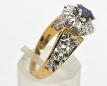 Load image into Gallery viewer, Vintage: 18ct Gold French Blue Sapphire 10 Natural Diamonds Dress Ring- From 1973
