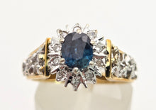Load image into Gallery viewer, Vintage: 18ct Gold French Blue Sapphire 10 Natural Diamonds Dress Ring- From 1973
