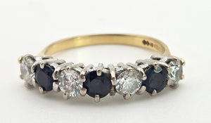 Vintage: 18ct Gold French Blue Sapphires Natural Diamonds (0.8ct) Ring- Exceptional