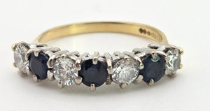Vintage: 18ct Gold French Blue Sapphires Natural Diamonds (0.8ct) Ring- Exceptional