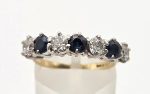 Vintage: 18ct Gold French Blue Sapphires Natural Diamonds (0.8ct) Ring- Exceptional