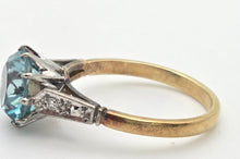 Load image into Gallery viewer, 2248 Vintage 18ct Gold Round Cut Blue Zircon (4.25ct)  Diamonds 3-Stone Ring
