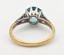 Load image into Gallery viewer, 2248 Vintage 18ct Gold Round Cut Blue Zircon (4.25ct)  Diamonds 3-Stone Ring
