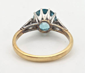 2248 Vintage 18ct Gold Round Cut Blue Zircon (4.25ct)  Diamonds 3-Stone Ring