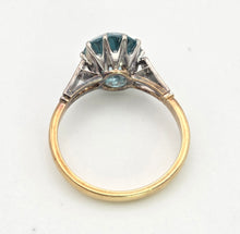 Load image into Gallery viewer, 2248 Vintage 18ct Gold Round Cut Blue Zircon (4.25ct)  Diamonds 3-Stone Ring
