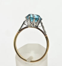 Load image into Gallery viewer, 2248 Vintage 18ct Gold Round Cut Blue Zircon (4.25ct)  Diamonds 3-Stone Ring
