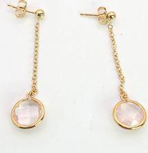 Load image into Gallery viewer, 2259 Vintage: 18ct Gold Faceted Pale Pink Crystal Drop Stud Earrings
