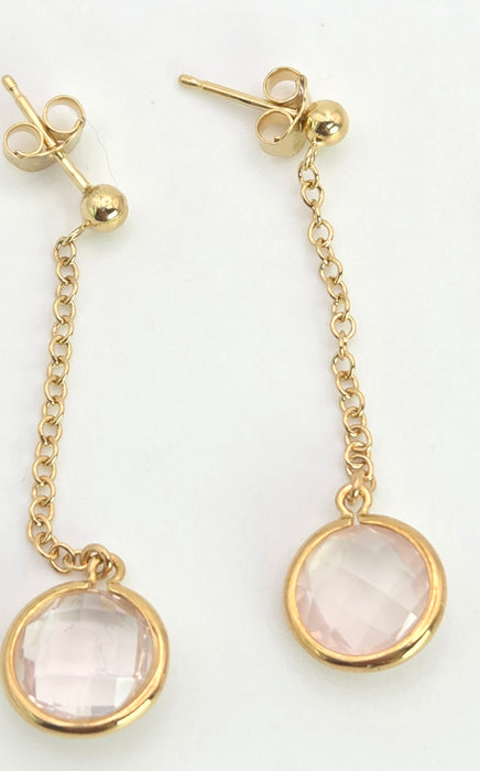 2259 Vintage: 18ct Gold Faceted Pale Pink Crystal Drop Stud Earrings