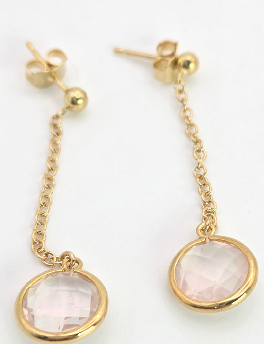 2259 Vintage: 18ct Gold Faceted Pale Pink Crystal Drop Stud Earrings