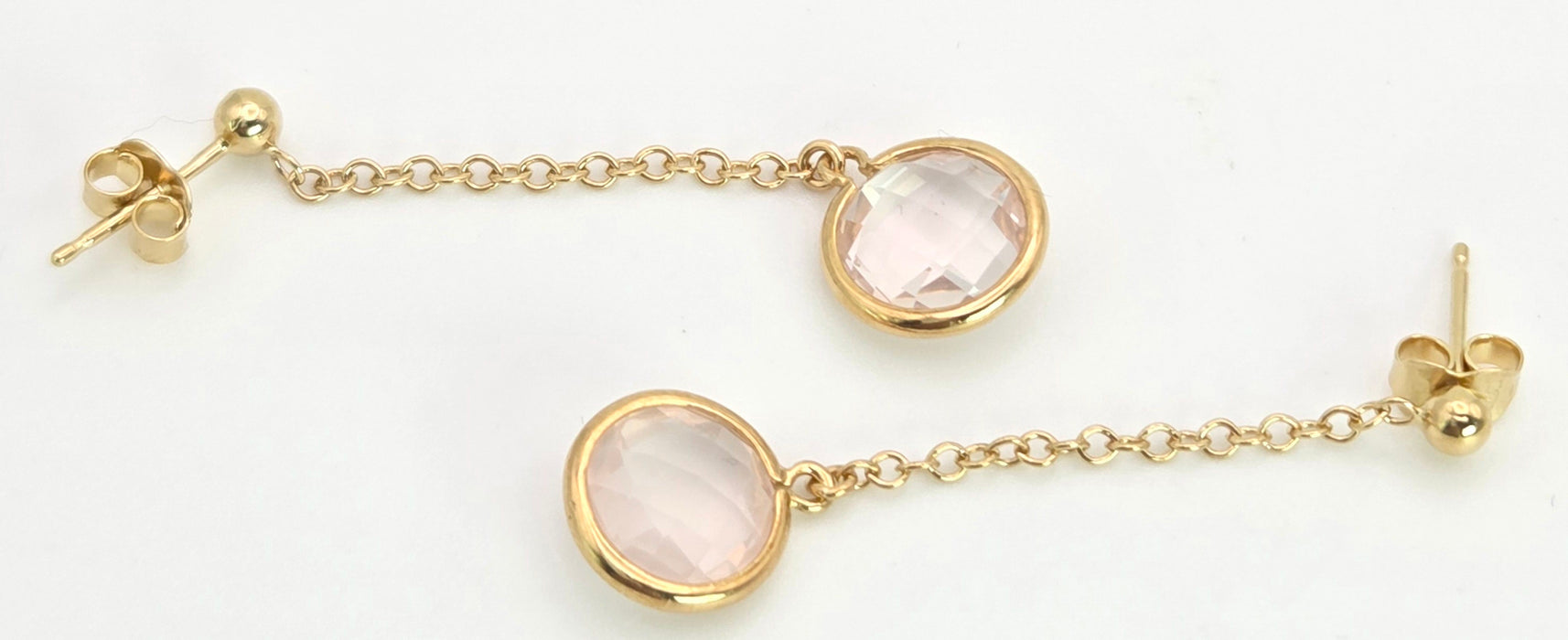 2259 Vintage: 18ct Gold Faceted Pale Pink Crystal Drop Stud Earrings