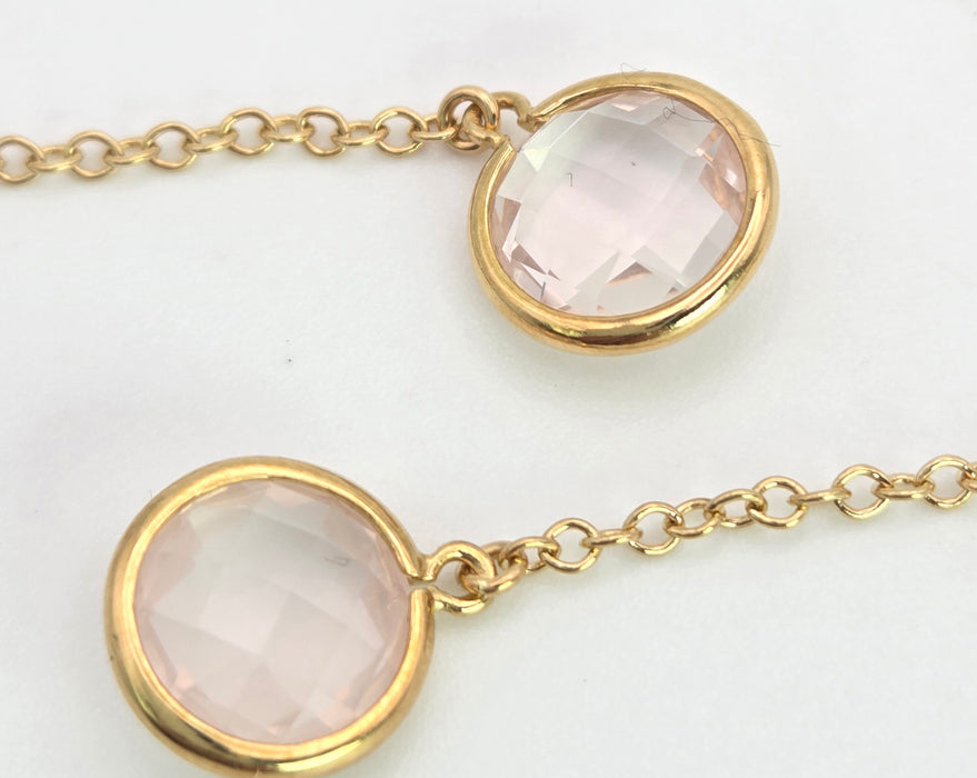 2259 Vintage: 18ct Gold Faceted Pale Pink Crystal Drop Stud Earrings