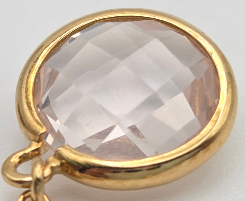 2259 Vintage: 18ct Gold Faceted Pale Pink Crystal Drop Stud Earrings