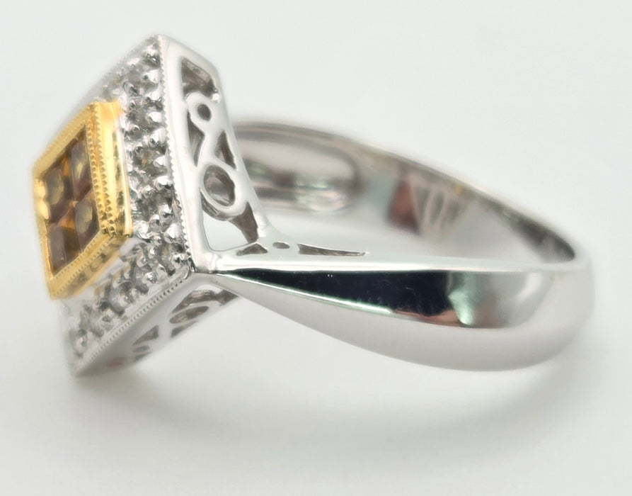 2286 Vintage: 18ct White Gold Yellow Sapphires Diamonds Geometric Set Ring