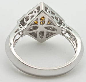 Vintage: 18ct White Gold Yellow Sapphires Diamonds Geometric Set Ring