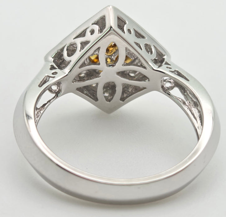 2286 Vintage: 18ct White Gold Yellow Sapphires Diamonds Geometric Set Ring