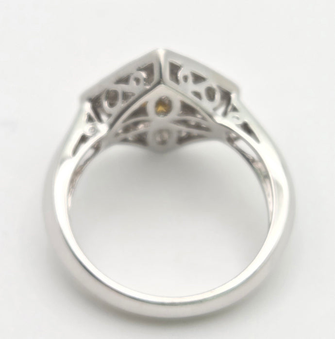 2286 Vintage: 18ct White Gold Yellow Sapphires Diamonds Geometric Set Ring
