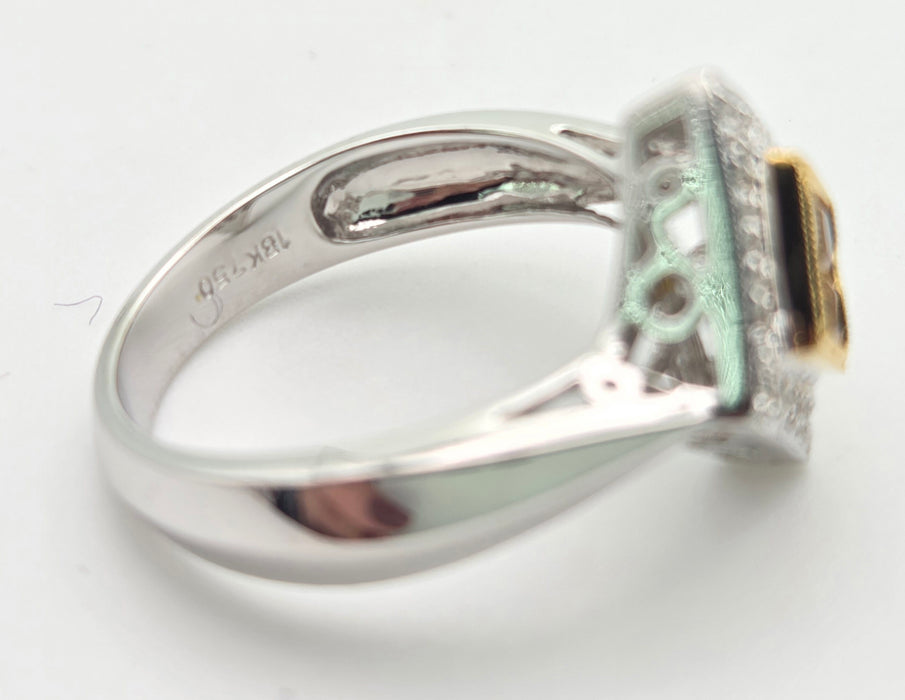 2286 Vintage: 18ct White Gold Yellow Sapphires Diamonds Geometric Set Ring