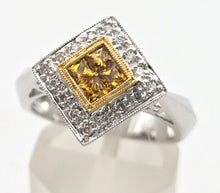 Load image into Gallery viewer, Vintage: 18ct White Gold Yellow Sapphires Diamonds Geometric Set Ring
