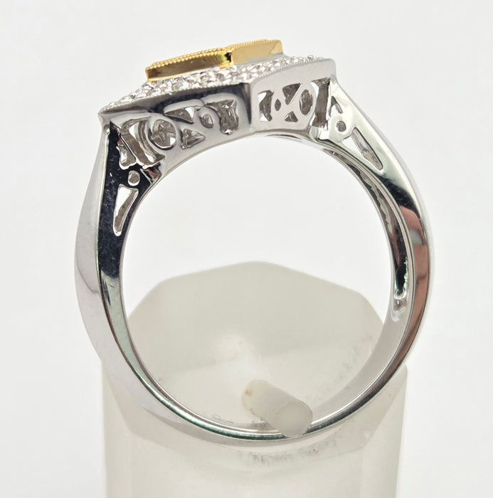 2286 Vintage: 18ct White Gold Yellow Sapphires Diamonds Geometric Set Ring