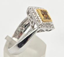 Load image into Gallery viewer, Vintage: 18ct White Gold Yellow Sapphires Diamonds Geometric Set Ring
